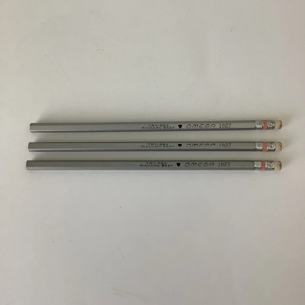 Richard Best Try Rex‎ Omega 1827 Pencils 3 Silver Body w/ Eraser Drawing Pencils